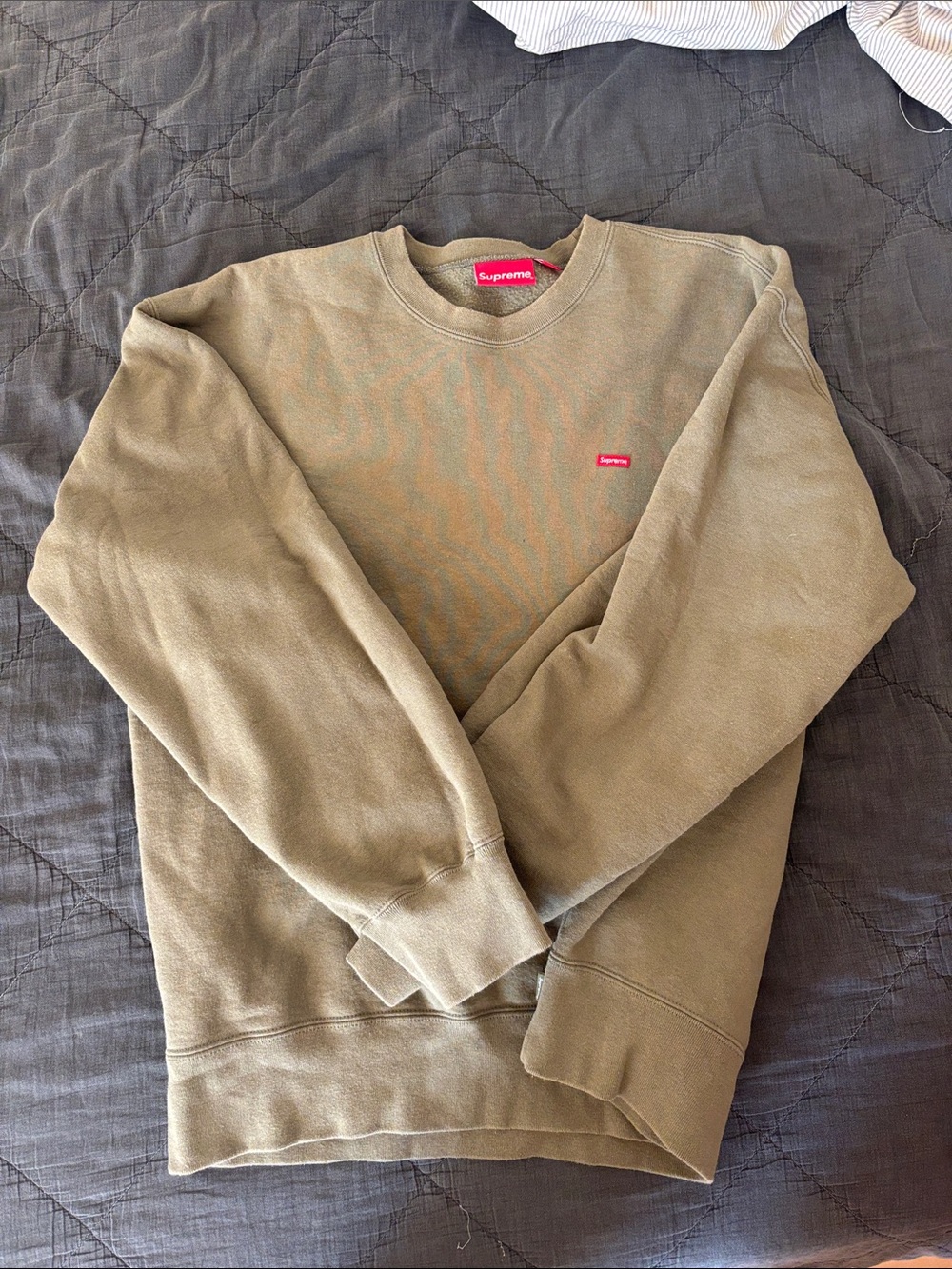 Supreme Olive Crewneck Sweatshirt with Red Box Logo